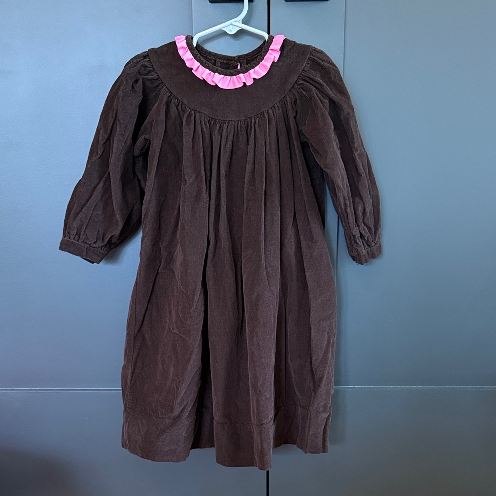 Peaches ‘n Cream Girls Brown Corduroy Long Sleeve Dress